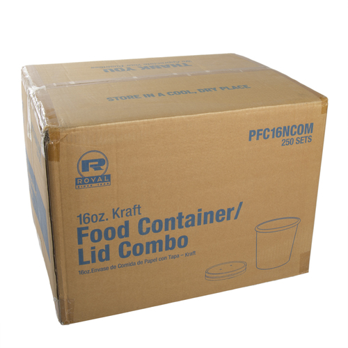 ROYAL PFC16NCOM 16OZ KRAFT PAPER FOOD CONTAINER WITH LID