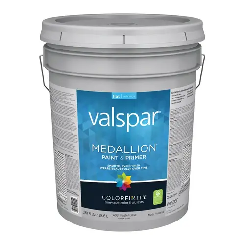 027.000.008 Interior Wall Paint, Flat, Pastel Base, 5 gal Pail