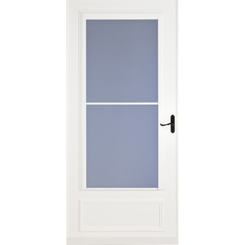 Self-Storing Storm Door 81" H X 32" W Vinyl/Wood White Mid-View Reversible White