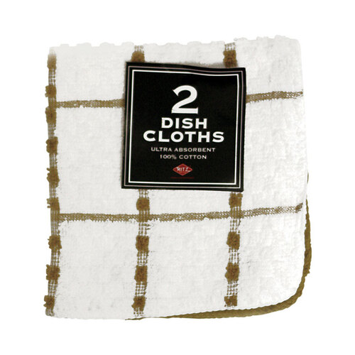 RITZ 27578-XCP3 Dish Cloth Biscotti Cotton Check/Solid Biscotti - pack of 3 Pairs