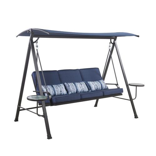 Living Accents 20S6026B Swing with Tables 3 Person Black Steel Blue