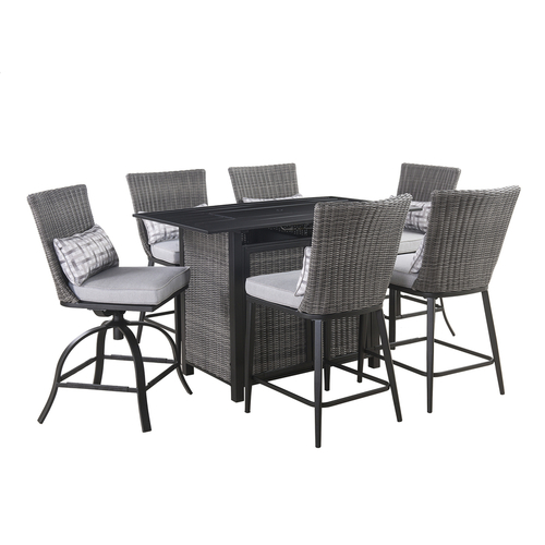 Living Accents 20G1430P High Dining Fire Pit Set Milano 7 pc Black Gray