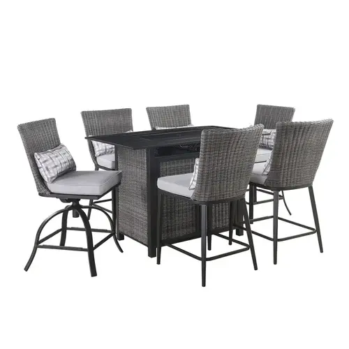 High Dining Fire Pit Set Milano 7 pc Black Gray