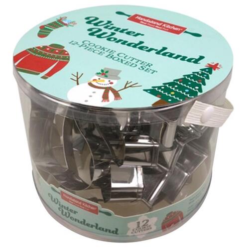 Handstand Kitchen BKS-HOLCC12 Cookie Cutter Set Winter Wonderland Christmas Stainless Steel Silver