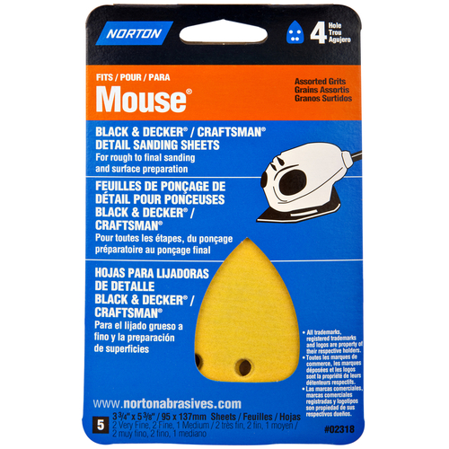 Mouse Sandpaper MultiSand 5-3/8" L X 3-3/4" W Aluminum Oxide