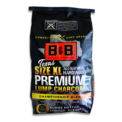 B&B Charcoal 53077 Lump Charcoal Texas XL Premium All Natural Championship Blend 24 lb