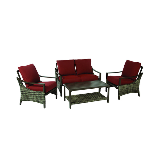 Living Accents ACE21020 Deep Seating Set Valencia 4 pc Brown Aluminum Red