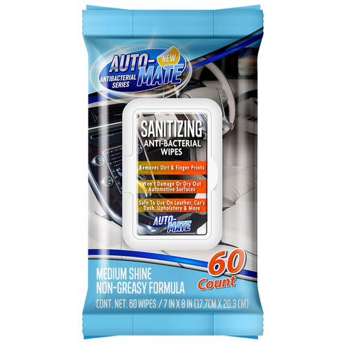 Auto-Mate WG1064 Sanitizing Anti-Bacterial Cleaner Multi-Surface Wipes 60 ct