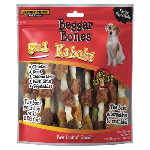Treats Beggar Bones 5-in-1 Kabobs Grain Free For Dogs 12 oz 8"