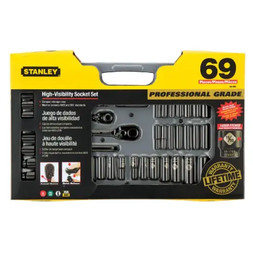 Standard/Metric 1/4 In. Drive & 3/8 In. Drive Black Chrome Combination Ratchet & Socket Set (69-Piece)