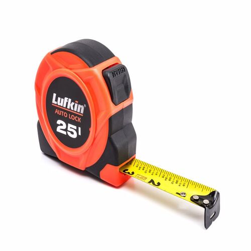 Autolock 700 Series Tape Measure, 25 ft L Blade, 1 in W Blade, ABS Case, Orange Case