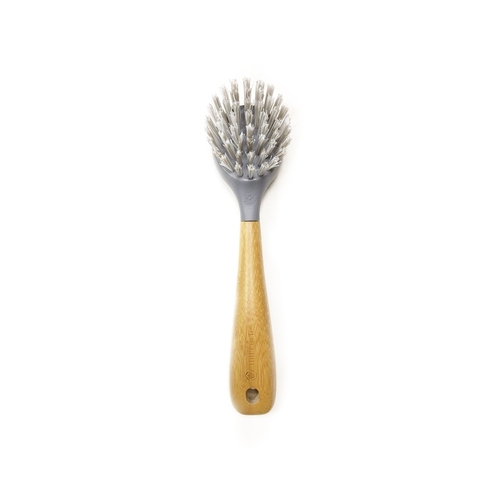 Scrub Brush Tenacious C 2.56" W Soft Bristle Bamboo Handle Brown/Gray
