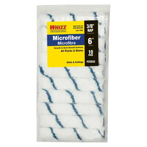 Paint Roller Cover Microfiber 6" W X 3/8" Mini Blue/White