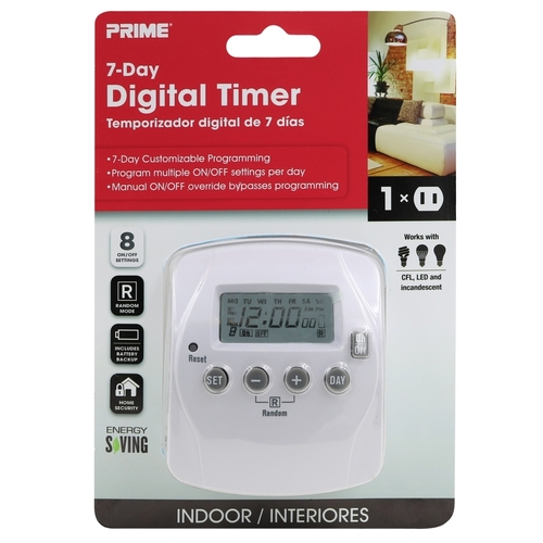 Prime TND002 7 Day Digital Timer Indoor 125 V White White