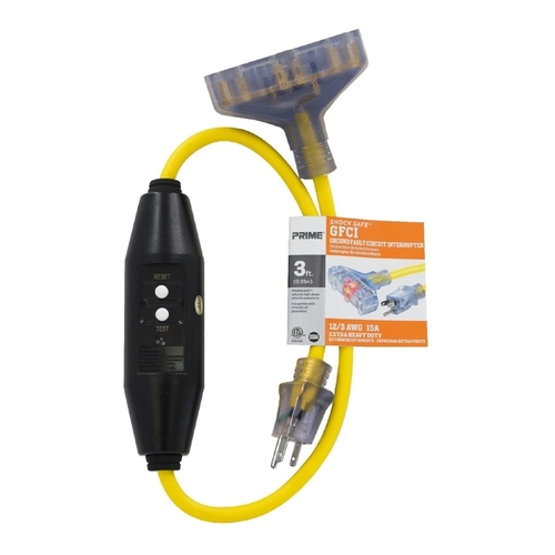 Prime GF320803 Adapter Shock Safe Grounded GFCI 3 outlets Surge