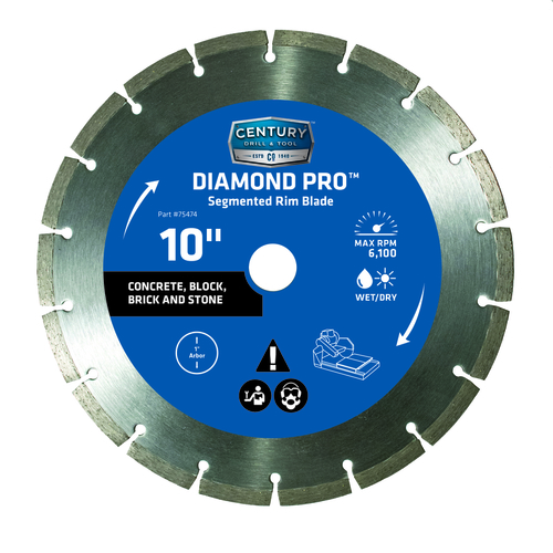 Century Drill & Tool 75474 Segmented Rim Diamond Saw Blade 10" D X 1" S Diamond