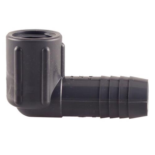 Boshart Industries UPVCFRE-0705 Combination and Reducing Pipe Elbow, 3/4 x 1/2 in, Insert x FPT, 90 deg Angle, PVC, Black