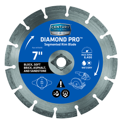 Century Drill & Tool 75470 Segmented Rim Diamond Saw Blade 7" D Diamond
