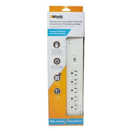 Southwire 41715 Power Strip w/Surge Protection Woods 5 ft. L 6 outlets White 1080 J White