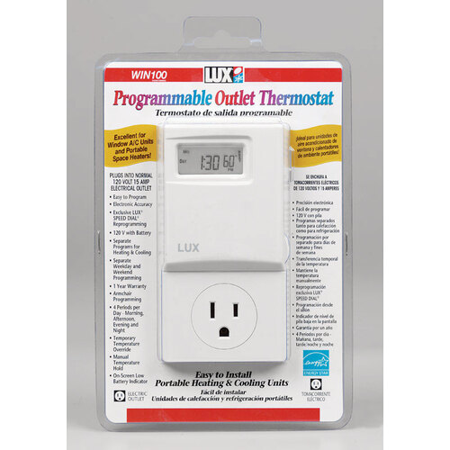 LUX WIN100A05 Programmable Outlet Thermostat Heating and Cooling Dial White