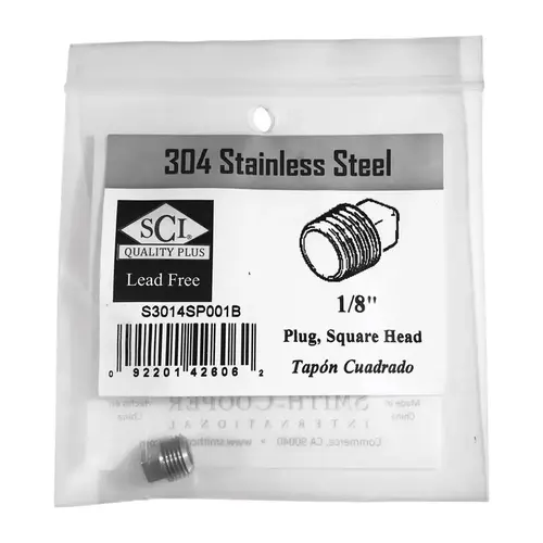 Square Head Plug 1/8" MPT T Stainless Steel