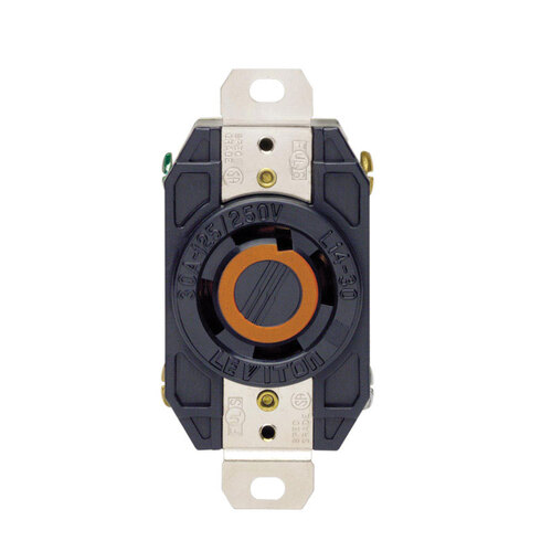 Locking Receptacle V-0-MAX 30 amps 125/250 V Single Black L14-30R Black