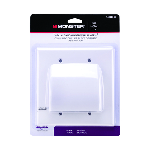Monster 140019-00 Wall Plate Just Hook It Up White 2 gang Plastic Cable/Telco White