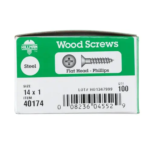 Wood Screws No. 14 S X 1" L Phillips Zinc-Plated Zinc-Plated