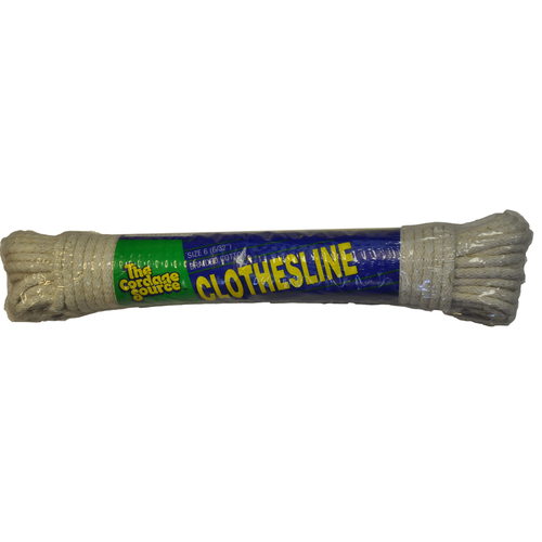 The Cordage Source 13 S-WA Clothesline Rope 3/16" D X 50 ft. L White Braided Cotton White