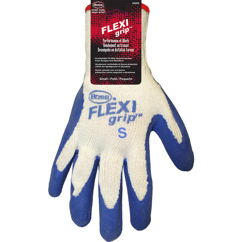 Ergonomic Protective Gloves, S, Knit Wrist Cuff, Latex Coating, Blue