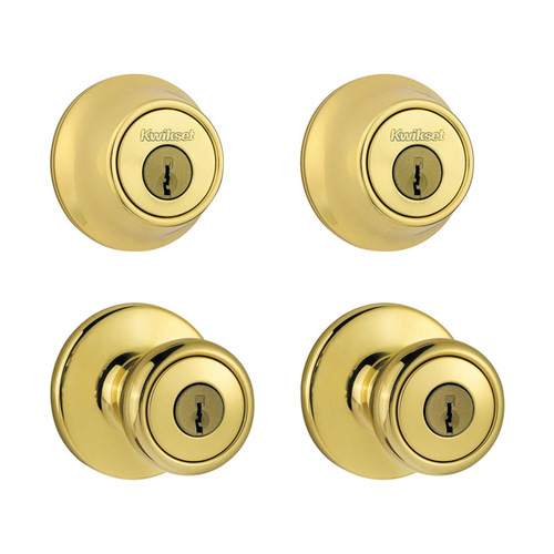 Kwikset 92420031 Double Entry Door Kit Tylo Polished Brass 13/4