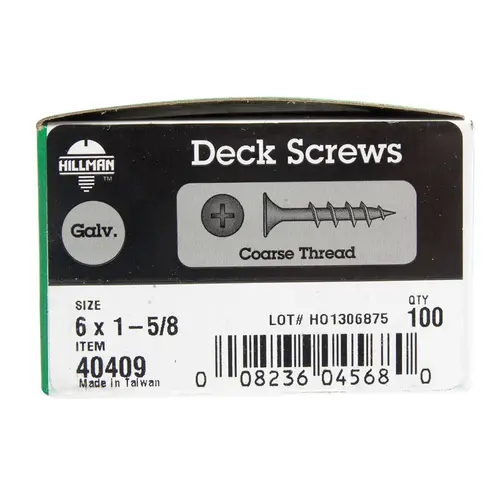 Deck Screws No. 6 S X 1-5/8" L Phillips Bugle Head Galvanized