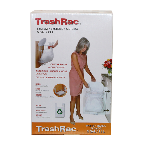 Wastebasket TrashRac 5 gal White Plastic White
