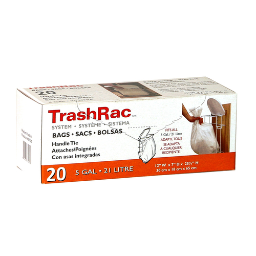Trashrac 87020 Trash Bags 5 gal Handle Tie 20 pk 0.95 mil White