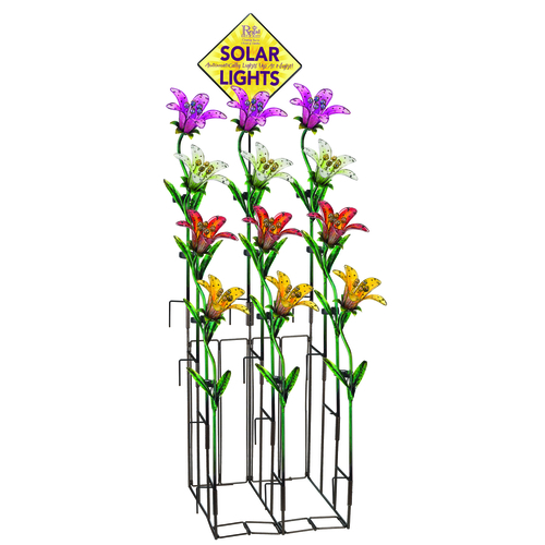 Solar Garden Stake Assorted Glass/Metal 33" H Tiger Lily Assorted