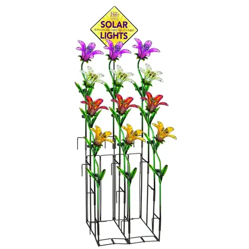 Solar Garden Stake Assorted Glass/Metal 33" H Tiger Lily Assorted