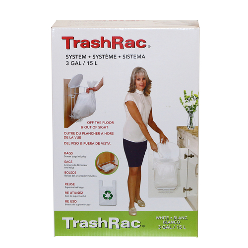 Sunbeam 82153 Wastebasket TrashRac 3 gal White Plastic White