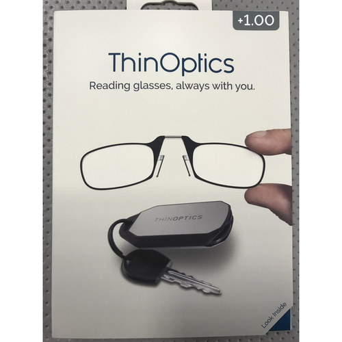 ThinOptics KC1.0BLACKISR Reading Glasses w/Keychain Case Always With You Black +1.00 Black