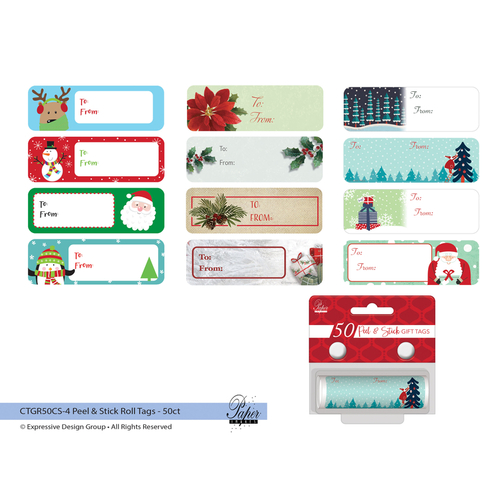 Paper Images CTGR50CS-7 Gift Tags Assorted Peel N Stick Roll Holiday Assorted