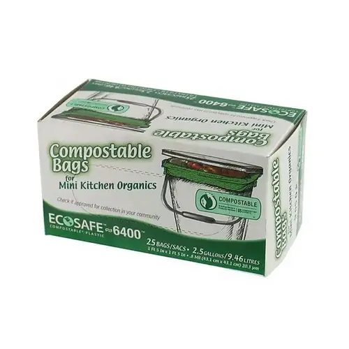 Eco-Safe GKL032195 Trash Bags Compostable 2.6 gal Twist Tie 25 pk 0.6 mil Green