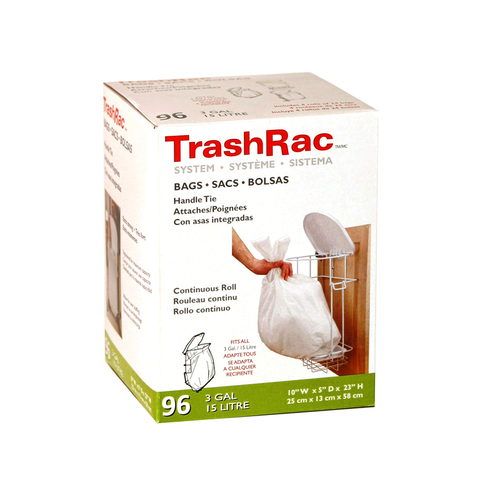Trashrac 87096 Trash Bags 3 gal Handle Tie 96 pk 0.7 mil White