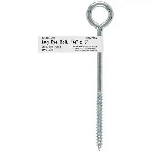 Lag Thread Eyebolt 1/4" S X 5" L Zinc-Plated Steel Zinc-Plated