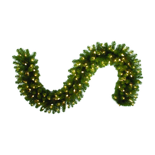 Mixed Pine Christmas Garland Platinum 9 ft. L LED Prelit Warm White Green