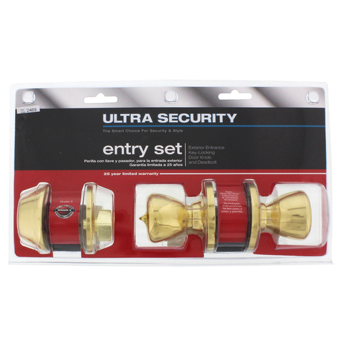 ULTRA SECURITY 83969 Deadbolt and Entry Door Knob Polished Brass  