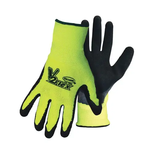 V2 FLEXI-GRIP 8412-L High-Visibility Coated Gloves, Men's, L, Knit Cuff, Latex Coating, Polyester Glove Black/Fluorescent Yellow