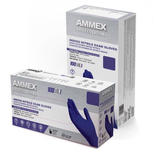 Ammex AINPF48100 Disposable Exam Gloves Professional Nitrile X-Large Indigo Powder Free Chlorinated