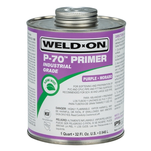 WELD-ON P-70 PVC/CPVC Primer - Industrial Grade Low-VOC Purple Primer, 1 Quart