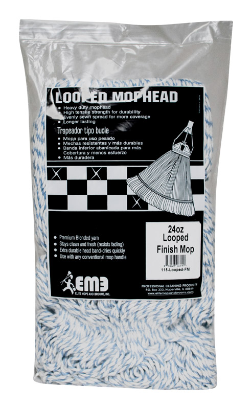 ELITE 115-LOOPED-FM Mop Refill 24 oz Looped Cotton/Synthetic Blend Blue/White