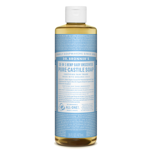 Dr. Bronner's CSBA16 Pure-Castile Liquid Soap 18-in-1 Baby Organic No Scent 16 oz