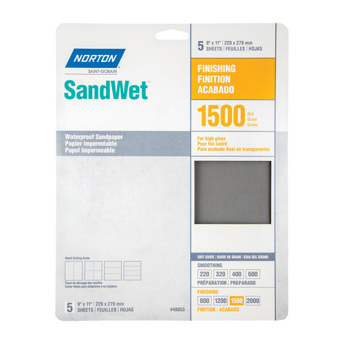 Waterproof Sandpaper SandWet 11" L X 9" W 1500 Grit Aluminum Oxide